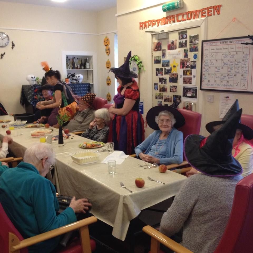 Elderly women from St David's Bradbury Day Centre in Edinburgh dressed for Halloween